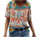 Women's Western Tribal Ethnic Print T-Shirt Casual V Neck Short Sleeve Tops Dream Catcher Feather Summer Shirts Yellow X-Large