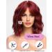 WOKESTAR Bob Curly Wig - Short Synthetic Wavy Wine Red Wig for Women, 12 inch with Fringe - Buy Online on GoSupps.com