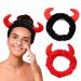 Women Facial Spa Headband Coral Fleece Cosmetic Makeup Headband Skincare Headband for Washing Face Makeup (2 Pack Devil Horn) 2 Pack Devil Horn (Black +Red)