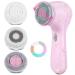 Facial Cleansing Brush Face Scrubber: Electric Exfoliating Spin Scrubber IPX7 Waterproof Silicone Skin Cleaning Cleanser USB Rechargeable Spinning Rotating Washer Proactive Acne System Pink