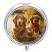 Pill Box Pill Case 3 Compartment Travel Pill Box Two Golden Retrievers Printing Small Pill Box Portable Medicine Pill Case Pill Organizer for Purse & Pocket for Travel Handbag (Round)