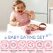 Newtay 8 Pack Baby Feeding Set - Silicone Suction Divided Plate, Bibs, Bowl, Placemat, Spoon, Fork, Cup with Straw - Dark Pink - Toddler Tableware - Buy Online on GoSupps.com