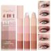 4-in-1 Nude Cream Eyeshadow Stick Matte Eye Shadow Face & Eye Highlighter Pen Matte Nude Eye Makeup Highly Pigmented Eyeshadow (A+B)