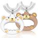 Toddler Toothbrush - U Shaped Baby Toothbrush Kids with Food Grade Soft Silicone Brush 360 Manual Oral Teeth Cleaning Design for Infant & Age 1 2 3 4 2 PCS Cute Bears White&brown