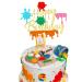 Arthsdite 1Pc Painting Cake Topper Painter Art Themed Slime Happy Birthday Cake Decoration for Gils Boys Birthday Bday Party Supplies - Gold Glitter