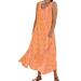 ToddlBy Ladies Summer Pocket Sleeveless Round Neck Swing Fashion Floral Dress plus Dresses for Women plus Size Orange Large