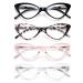 EYEURL 4-Pack Reading Glasses for Women Fashion Cat Eye Blue Light Blocking Readers with Spring Hinges 1.50 Anti-Glare/UV Rays Black/Pink/Clear/Pink Tortoise 1.5 x