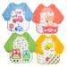 Vicloon Bibs with Sleeves 4 Pcs EVA Unisex Feeding Baby Bibs Waterproof Long Sleeve Bib Apron Lovely Cute Cartoon Bibs for Infant Toddler 6 Months to 3 Years Old