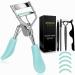 Zowor Eyelash Curler with Comb and Brush Fit All Eye Shape Curved Eyelash Curlers with 5PCS Silicone Refill Pad Natural and Long Lasting Lash Curler for Women Make Up Gift(Blue)