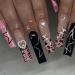 Long Press on Nails Square Pink French Tips Fake Nails with Star Charms & Heart Pearl Designs Glossy Glue on Acrylic Nails Full Cover Black Squoval Y2K False Nails for Women Girls 24Pcs C-21Pink Black Star