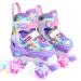 Rainbow Unicorn Kids Roller Skates for Girls Boys Toddler Ages 3-6,4-Pejiijar Adjustable Roller Shoes with Luminous Wheels for Birthday Xmas Gifts Small(10-13J) Purple