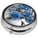 Shop Gray Teal Flower Butterfly Round Pill Box | 3 Compartment Portable Travel Medicine Organizer - Buy Online on GoSupps.com