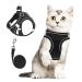 Frevoitna cat dishes with a leash outbreak -proof cat line with dishes adjustable for cats cat harness reflection cat harness breathable cat leash for walks (black s)