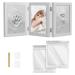 Navaris Baby Handprint and Footprint Kit - Set with Frame and Clay for Casting Babies Hand and Foot Prints - for Newborn Boys and Girls - Grey Bamboo