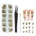 Nail Art Rhinestones MAEXUS Nail Gems Flat Back with Tweezers and Drill Pen for Nail Art Craft Face Make-up Home DIY And Professional Use Golden