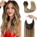 Ugrace hair extension made of real hair extensions with invisible fishing cord smooth for women for advertising 35.6 cm 70 g light brown to ash brown and hydrogen blonde balayage effect 36 cm (14 inches) Multi-color T4/P10/613