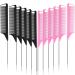 12 Pieces Parting Comb for Braids  Rat Tail Comb Pintail Comb Teasing Combs with Stainless Steel Pintail for Hair Styling Hairdressing (Black  Pink)