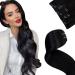 Laavoo clip in extensions real hair black hair extension human hair 35cm real hair extensions clip in black 5 pieces/80g #1 of course black clip extensions real hair smooth 35cm-70g 1.1 #1