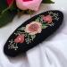 Rose Flower Pattern Embroidered Oval-Shaped French Hair Barrette Clips Poppy Flower Design Fashion Embroidered Cute Hair Clips Colorful Embroidered Hair Barrettes for Girls and Women (Black 1) - Buy Online on GoSupps.com