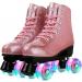 XUDREZ Shiny PU Leather High-top Roller Skates for Women Men - Crystal Pink Flash Wheels, Size 42 - Buy Online on GoSupps.com