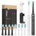 Bitvae Electric Toothbrushes 2 Pack Sonic Toothbrush with Holders Dual Ultrasonic Electronic Toothbrush 8 Brush Heads 5 Modes Rechargeable Power Toothbrush for 30 Days Using Black & White Black&white