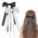 Large Hair Bows 2 Pieces Silky Satin Hair Bows Ribbon Hair Barrettes Clip Satin Ribbon Bow for Women Girls Hair Ribbon Bow Clip French Barrette Long Tail Hair Accessories White Black