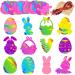 Whaline 72Pcs Easter Scratch Art Paper Set Bunny Egg Rabbits Shape Scratch Paper Art with Ribbon & Wooden Stylus Colorful Scratch Hanging Ornament for Easter Holiday Kids DIY Crafts, 12 Design