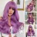 AISI QUEENS 26 inch Long Purple Wavy Wig with Bangs for Women - Heat Resistant Synthetic Wig for Halloween, Cosplay, and Daily Party - Buy Online on GoSupps.com