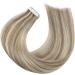 Moresoo 16 Inch Tape in Human Hair Extensions Light Brown with Platinum Blonde Highlight - 20 Pieces/50g #P9A/60 - Buy Online on GoSupps.com