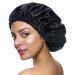 YANIBEST Shower Cap for Women - Hair Satin Bonnet Shower Cap for Men Waterproof Extra Large Double Layer Reusable Adjustable for Braids Long Hair (Large,Black) Large A-black