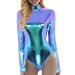 Genetic women shiny ballet suit long-sleeved ballet jersey dance body metallic tour suit gymnastics suit dancewear gymnastics girl white ballet body women's gymnastics suit women black blue-b XXL