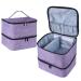 Famard Nail Polish Organizer and Nail Dryer Case, Double-Layer Nail Polish Storage Bag Holds 42 Bottles (15ml ) and 1 Led Nail Lamp,Portable Nail Polish Holder with Adjustable Dividers (Purple)