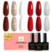 Yueshop 6 PCS Gel Nail Polish Kit - Red Burgundy Nail Polish Red Glitter Silver Sparkle Gel Nail Polish Soak Off UV Gel Nail Lamp Varnish Manicure Kit For Valentines Beauty Gift (6PCS 8ml)