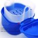 Obanim 2-Piece Prosthesis Bathing Builder Box Holder - Travel Storage Container with Sieve Basket for False Teeth Cleaning (White/Blue) - Buy Online on GoSupps.com