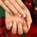 DMQ Coffin Christmas False Nails - Gold Glitter Fake Nails with Festive Patterns | Press on Nail Set with Glue for Women and Girls - Buy Online on GoSupps.com