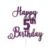 LissieLou Happy 5th Birthday Cake Topper in Pretty Glitter Card Made in the UK - Dark Purple