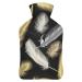 Golden Feather Hot Water Bottle With Cover Plush Bed Bottle Hand Warmer For Adults And Children 26.5X15.3cm