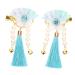 Beaupretty 1 Pair Japanese Fan Hairpin Baby Clips for Hair Japanese Hair Pin Tassel Hair Clips Japanese Style Hair Clip Bride Headpiece Kimono Headpiece Acrylic Decorate Child Girl 9x5cm Sky-blue