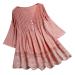 Angxiwan Women's Plus Size Shirts Casual V Neck Tops Solid Button 3/4 Sleeve Blouse Lace Hem Tunic Tops S-4XL Pink XX-Large