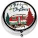 Farmhouse Christmas Round Pill Box | 3 Compartment Mini Travel Organizer for Vitamins & Medications - Buy Online on GoSupps.com