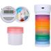 Portable Stackable Pill Organizer and Timer Cap with 14 countdown alarm presets. Comes with 1 Timer, 6 Small Stackable Containers, 1 Large Container, and 2 Magnetic Adapters. Travel Friendly.