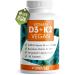 Vitamin D3 K2 vegan - 180 tablets with 5000 IE D3 + 200 MCG K2 (MK7) - Vitamin D3 high dose and vegan - storage pack - laboratory test with certificate - without undesirable additives