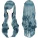 ColorfulPanda Long Wavy Blue Grey Synthetic Wig with Bangs for Women - Anime Cosplay Costume Party Hairpiece - Buy Online on GoSupps.com