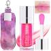 Amazfly Hydrating Lip Oil Plumping Lip Gloss Tinted Lip Balm Lip Care Transparent Toot Lip Oil Long Lasting Nourishing Lip Glow Oil Non-sticky Big Brush Head Glitter Shine Primer Lip Tint (007 # Raspberry Red)