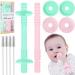 Teething Tube with Safety Shield Baby Hollow Teether Sensory Toys Gum Massager  Food-Grade Silicone for Infant 3-12 Months Boys Girls  1 Pair with 4 Cleaning Brush Included (Pink+Mint)