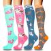 Actinput 4 pairs of compression stockings for women men colorful support stockings compression socks for sports flight running travel cycling nurse 4106 - Rosa L -XL