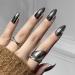 Medium Press on Nails | Shiny Reflective False Nails with Glue - Metal Plating Punk Nail Tips Black Fake Finger Nails for Women Girls Maijia - Buy Online on GoSupps.com