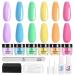 Beetles Dip Powder Nail Kit - 6 Colors Pastel Bright Spring Summer Yellow Pink Blue Nail Easter Dipping Powder Set with Base Top Coat Activator Spare Brushes for Diy Nail Art Salon Manicure A-Rainbow Sprinkles