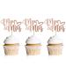 HIDORI 24PCS Mr and Mrs Cupcake Toppers for Wedding Party Glitter Sparkly Bridal Shower Decorations Engagement Food Picks Laser-cut Cardstock (W-A5) (ROSE GOLD)