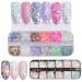 Glittering nails 2 boxes / 24 grids in heart shape stars holographic moon glitter nail art flake for nail art and craft